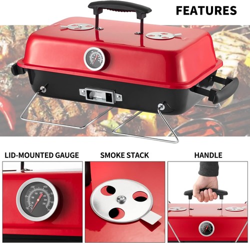 Portable Charcoal Grill, Tabletop Outdoor Barbecue Smoker, Small BBQ Grill for O - Picture 4 of 11