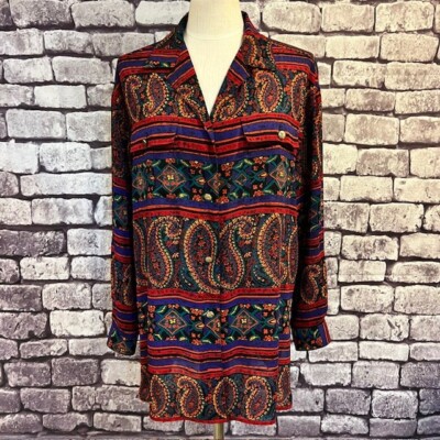 SK & Company Vintage Multicolored Button Down Blouse Size L