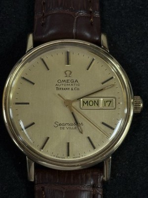 Vtg. Omega Tiffany & Co. Seamaster DeVille 14k Solid Gold 34.5mm