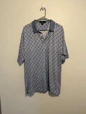 Lyle & Scott Vintage Polo Shirt Mens XL Made in USA Cotton Blue Geometric