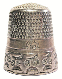 Unusual Simons Sterling Silver Two Band Thimble with Abstract Flowers and Shapes
