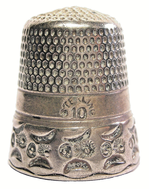 Simons Sterling Silver Two Band Thimble with Abstract Flowers and Shapes