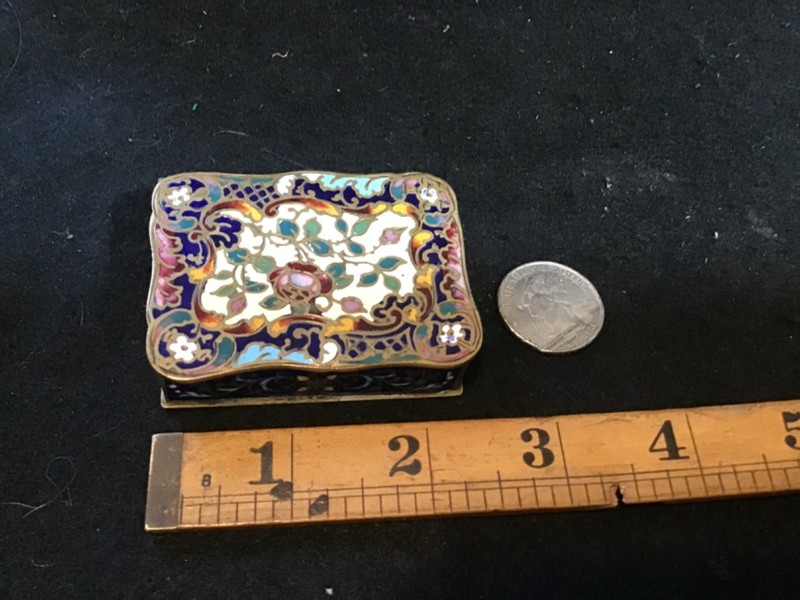 RARE BEAUTY VTG Signed RB Antique Brass Cloisonne Flip Top Match Safe Vesta Box