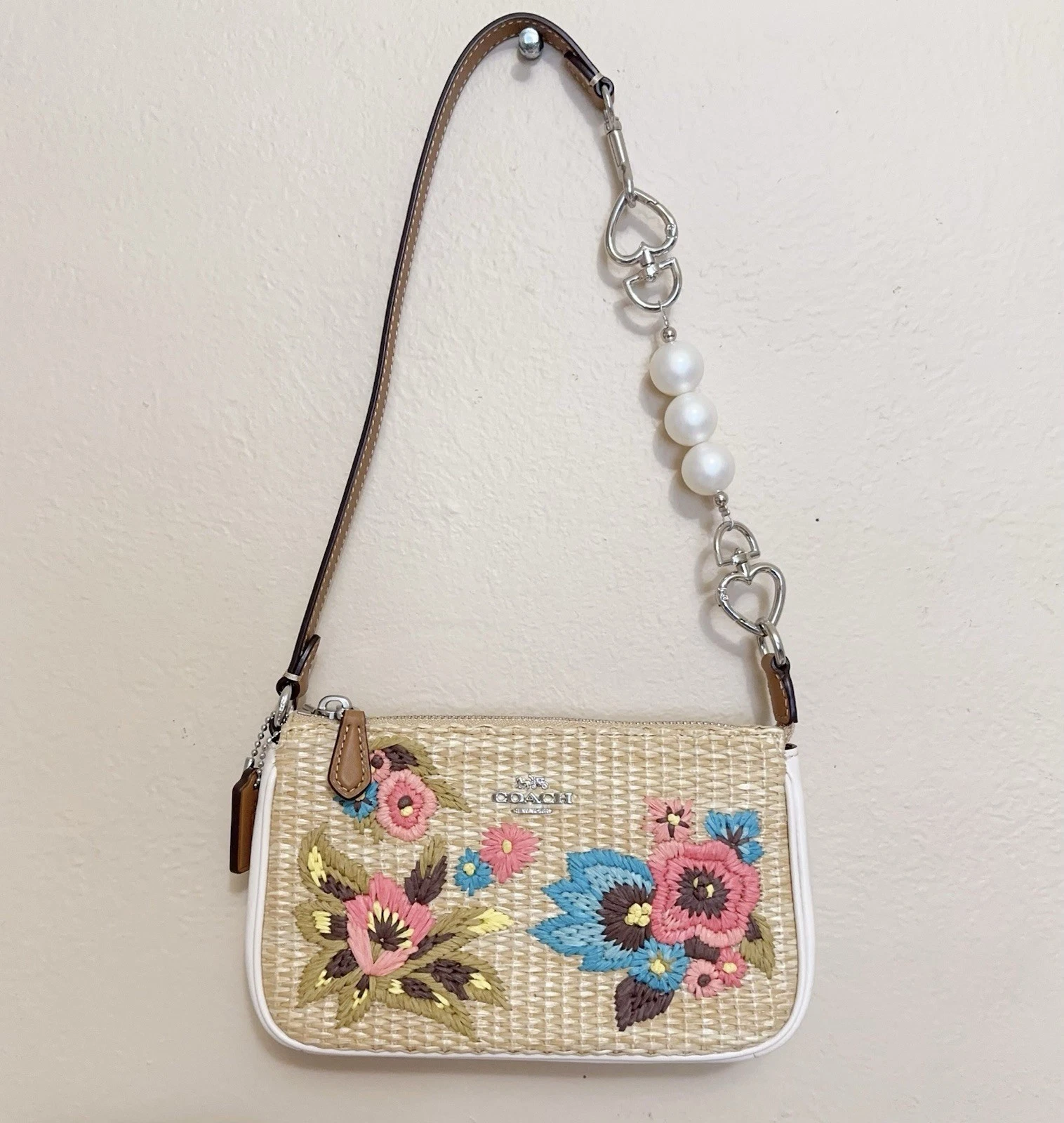 Cappello Coach Nolita 19 nuovo con etichetta con ricamo floreale CJ724 + floreale all'uncinetto CK691