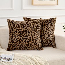 Cheetah Pillow Covers 18x18 Faux Fur Throw Pillow Covers Set of 2 Leopard Cou...