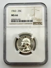 1963-P Washington Silver Quarter 25C NGC MS66 BU UNC Philadelphia US Coin BM1
