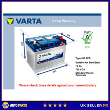 EFB Battery fits LEXUS RC200t 2.0 2015 on Stop Start Varta 068 EFB 760A 72Ah New
