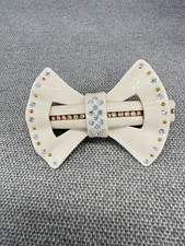 Vintage Acrylic Hair Bow Clip Off White Clear and Gold Tone Rhinestones