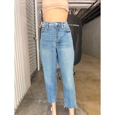 Old Navy OG Straight High Rise Raw Hem Jeans Womens 12 Medium Wash Blue Denim