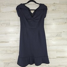 MAEVE Anthropologie BLACK Plaid Knot Front Fit & Flare Dress Short Sleeve SIZE 0