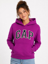 GAP Women s Logo Pullover Fleece Hoodie Vibrant Magenta Purple Sz S