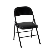 Mainstays Deluxe Vinyl Padded Seat and Metal Back Folding Chair, Black