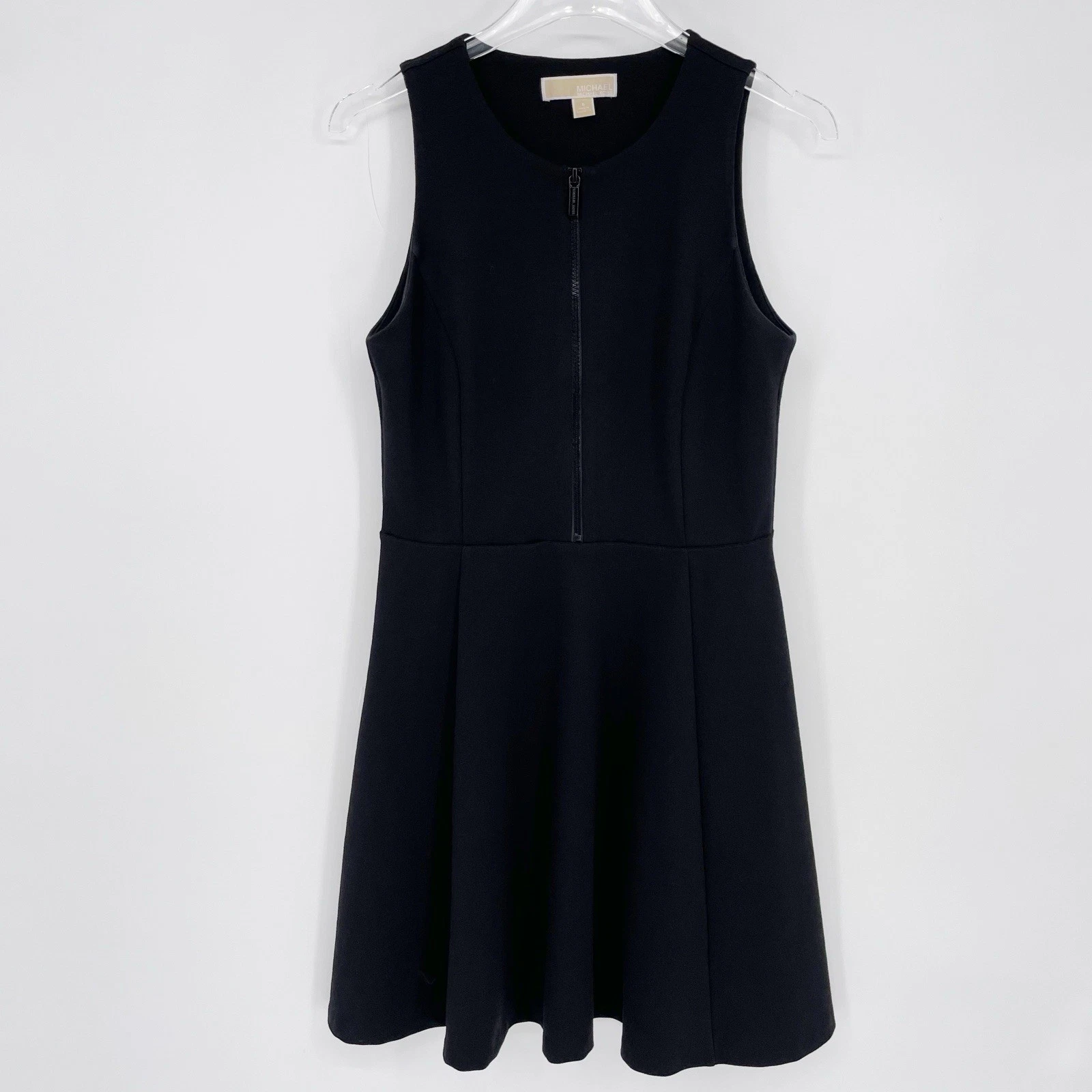 Abito svasato MICHAEL KORS nero con zip senza maniche aderente e svasato taglia 6 stile subacqueo