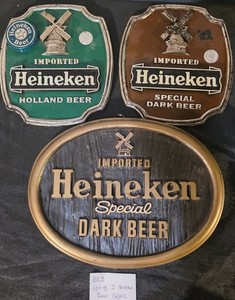 Lot Of 3 Vintage Heineken Beer Bar Plaques