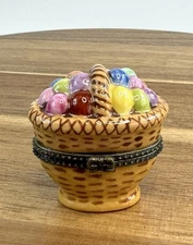 Porcelain Hinged Trinket Box Basket Of Easter Eggs