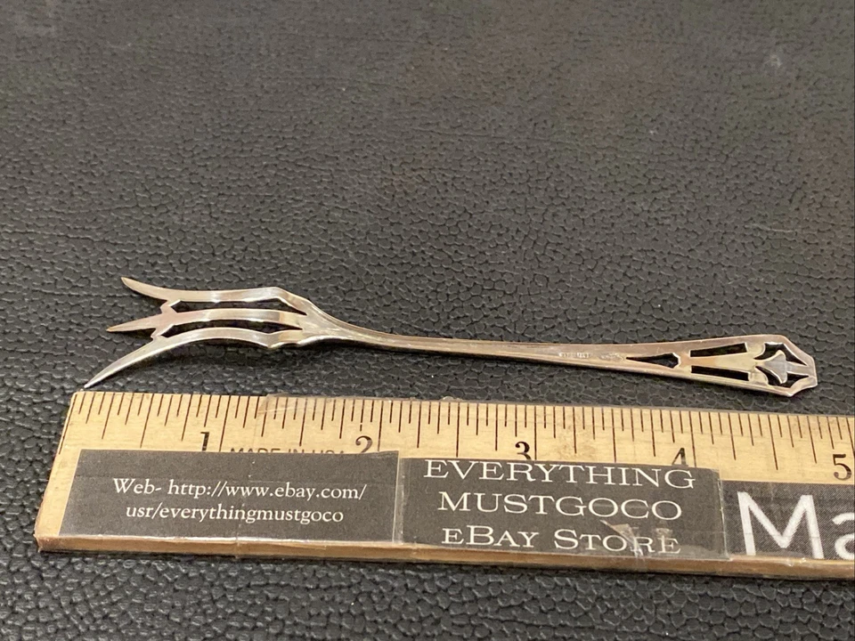 "Tenedor de limón perforado de plata esterlina WC Webster Company mango ART DECO 4-15/16""" Foto 3 de 4