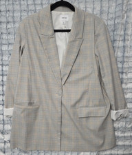 Nine West Single Button Gray Check Blazer Women's XL Suit Jacket Office Business