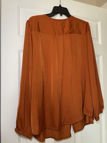 Ava & Viv Woman’s Plus Size 1X Damen Rost Bluse Langarm Seidig Neu mit Etikett V-Ausschnitt - Bild 2 von 7