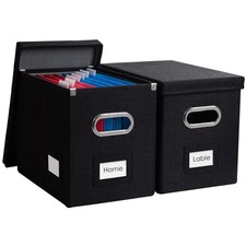 File Organizer Box - Set of 2 Collapsible Decorative Linen Filing Storage Han...