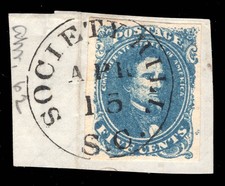 MOMEN: US STAMPS CSA #4 DEEP BLUE IMPERF USED XF LOT #97625*