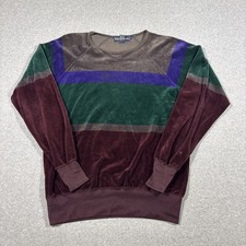 VTG Ralph Lauren Women Sz M Velour Stripe Colorblock Sweatshirt Velvet USA Made