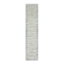 2'7"x12' Gray Hand Knotted Pure Silk Oushak Design Runner Oriental Rug 75908