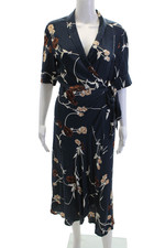 Ganni Womens Floral Print A Line Wrap Dress Navy Blue Brown Size EUR 40