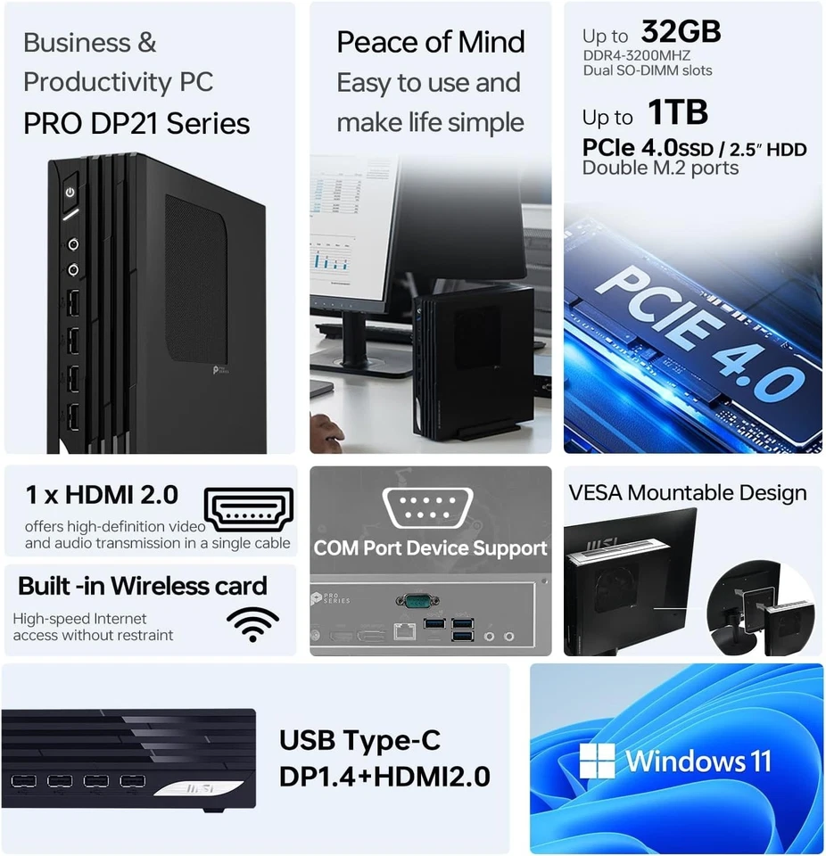 NEW MSI Pro DP21 13M-496 Micro Desktop i5-13500 500GB SSD 8GB Wifi W11P 3YEAR - Image 4 of 4