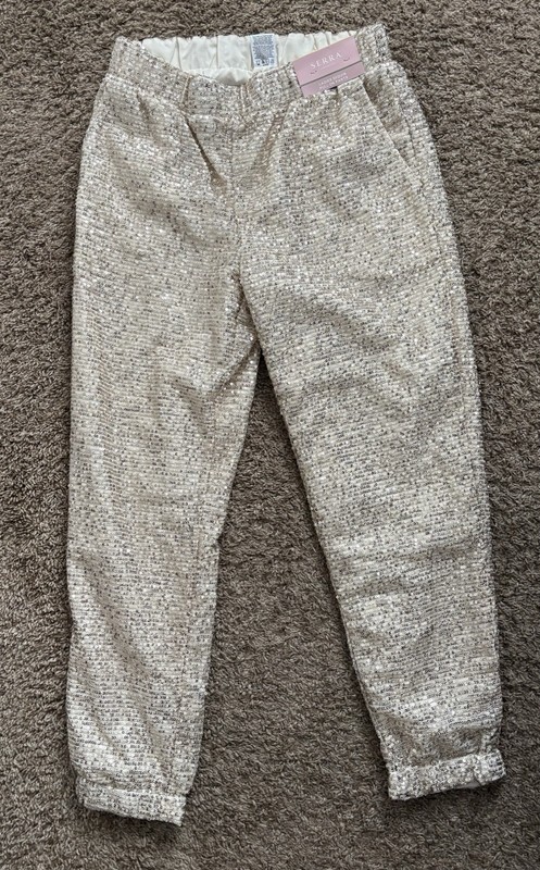 Serra Gold Sequin Elastic Waist Lined Women's Pants Polyester Size Small NWT