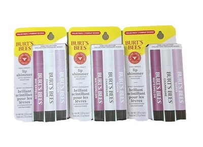 3 Burt's Bees Lip Shimmer Pink Collection Tinted Lip Balm Stick 3 Per Each Box