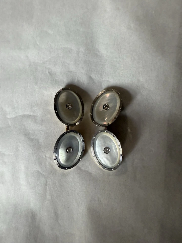 14K GOLD ANTIQUE MOTHER OF PEARL CUAFFLINKS - Image 2 of 4