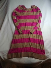 Old Navy Sweater Dress Women Large Pink Tan Striped Long Sleeve Knit V-Neck Midi
