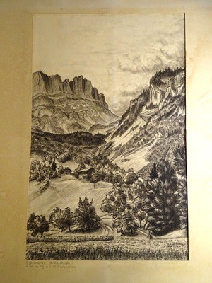 Jean BALLEYGUIER (XX) GRAND DESSIN FUSAIN SERVOZ CHAMONIX ALPES HAUTE SAVOIE