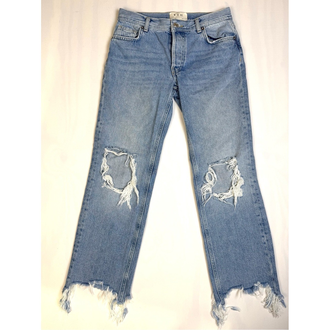 Free People We The Free Distressed Straight Leg Raw Hem Ankle Jeans 25