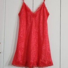 Victoria's Secret VTG Coral Chemise Size P Lace Trim Coquette Lounge Romantic