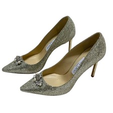 NEW JIMMY CHOO Metallic Fabric Glitter Crystal Embellished Pumps, Size 38