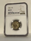 1921 Buffalo Nickel 5c, NGC MS65. Nice Gem, Tough Date. Nice Color