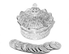 Elegant Silver Crown Wedding Arras with 13 Coins Set