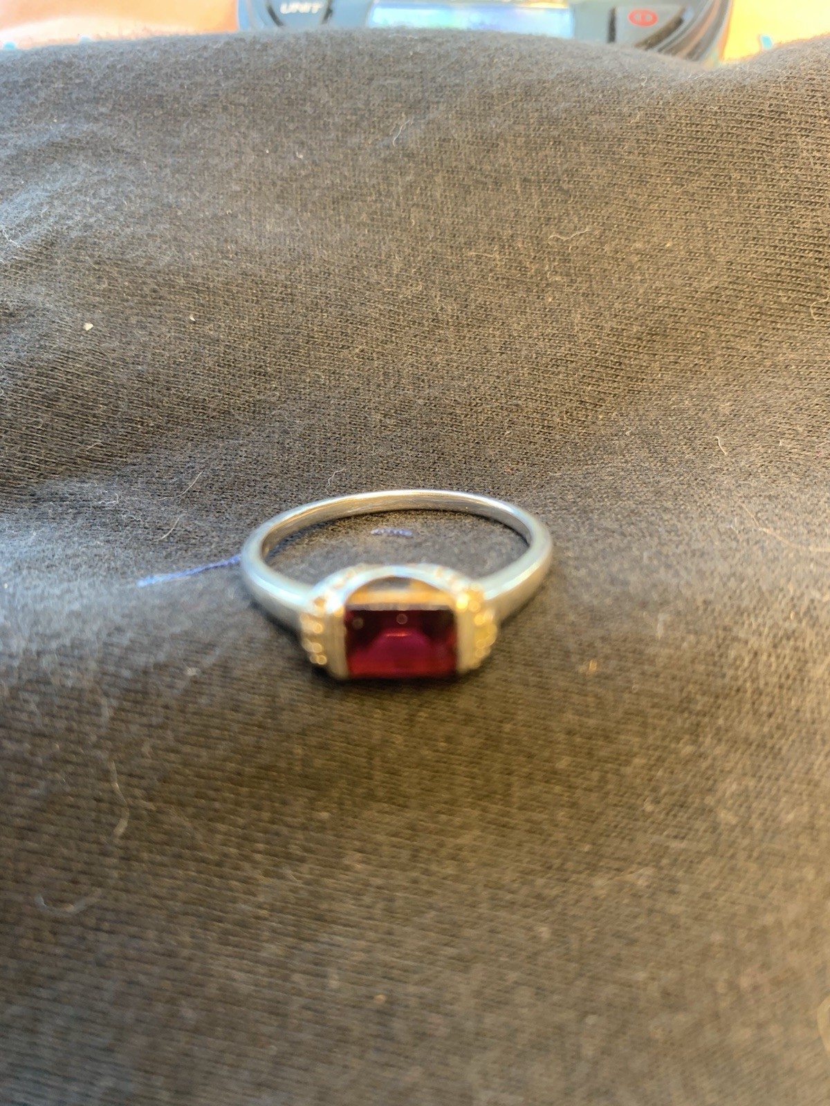 925 Sterling Ring With Deep Red Rectangular Stone… - image 3