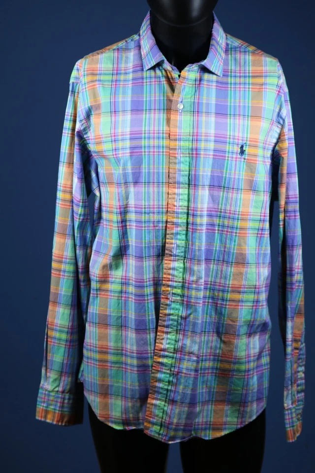 Ralph Lauren Polo Slim Fit Plaid Cotton Stretch Shirt Pastel Multi L/S Sz L 48" - Image 2 of 4