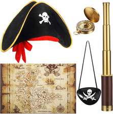 Pirate Monocular Telescope Treasure Map Pocket Compass Pirate Hat Skull Print Ca
