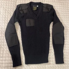 VTG Woolly Pully Sweater Wool Black Mens 3 Brigade Quartermasters England Vneck