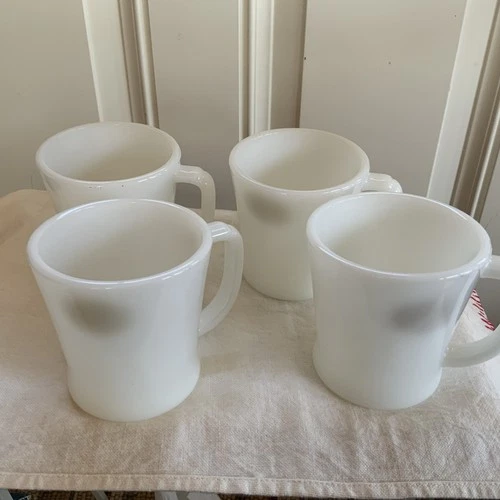 Vintage Fire King White Milk Glass D Handle Cup Mug Lot 4 Anchor Hocking-STicker