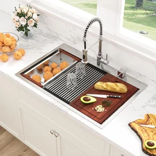 Sarlai Drop in Kitchen Sink - 33X22 Drop in Kitchen Sink Ledge Workstation 16 Ga