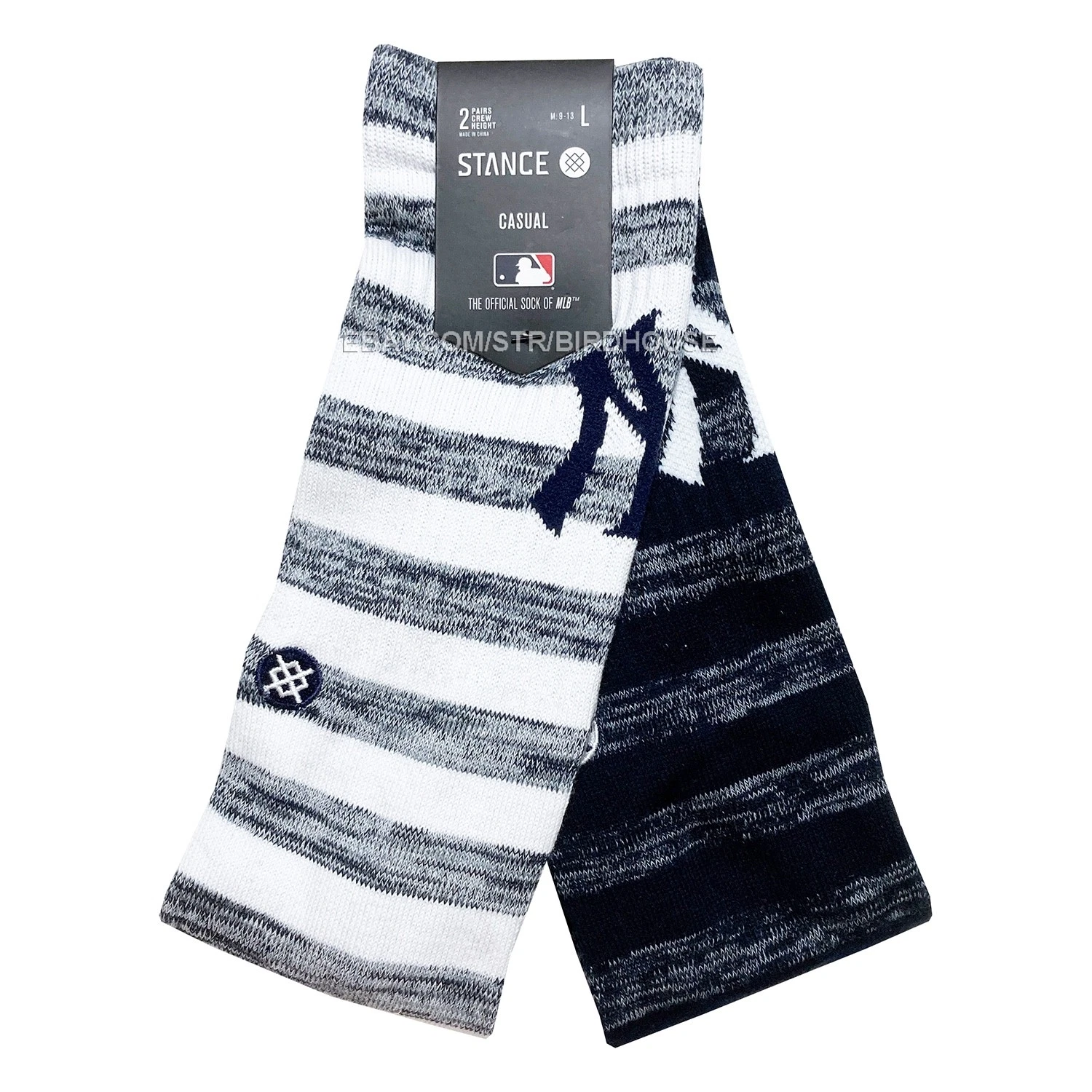 Stance New York Yankees Stripe Crew Socks 2pr Mens L Arch Support MLB Baseball