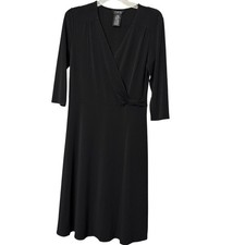 George Faux Wrap Midi Dress Black Stretch 3/4 Sleeve Womens Size S (4/6) NWOT