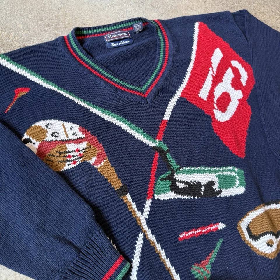 Suéter de Golf Hathaway Tejido a Mano Años 90 De Colección Para Hombre Grande Algodón Retro Azul Años 90 Foto 3 de 4