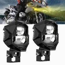 Pair Motorcycle 3 Led Work Light Pods Auxiliary Driving Fog Amberwhite Lights