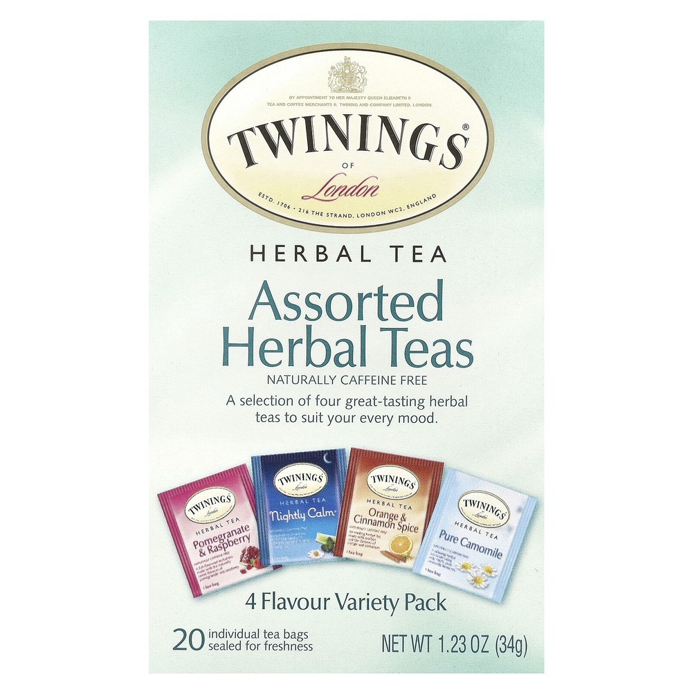 Assorted Herbal Teas, Variety Pack, Caffeine Free, 20 Tea Bags, 1.23 oz (34 g)