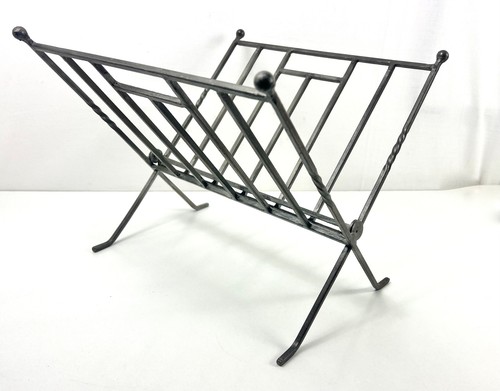 Vintage Metal Magazine Newspaper Rack Unique Handmade Sturdy Wrought Iron Frame - Picture 7 of 18